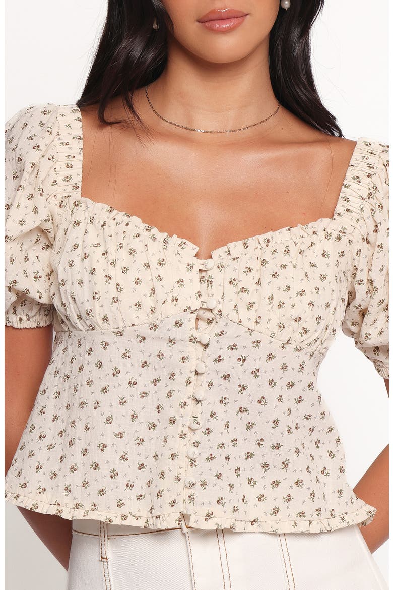 Maud Floral Puff Sleeve Button Front Top, Alternate, color, CREAM BROWN FLORAL
