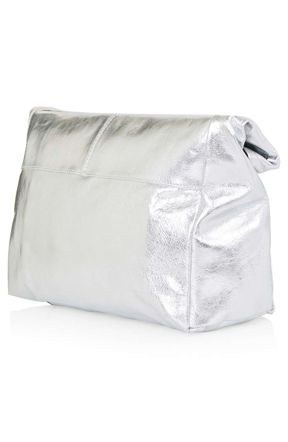 Topshop Metallic Leather Foldover Clutch, Alternate, color, 