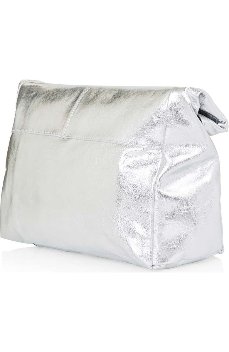 Topshop Metallic Leather Foldover Clutch, Alternate, color,
