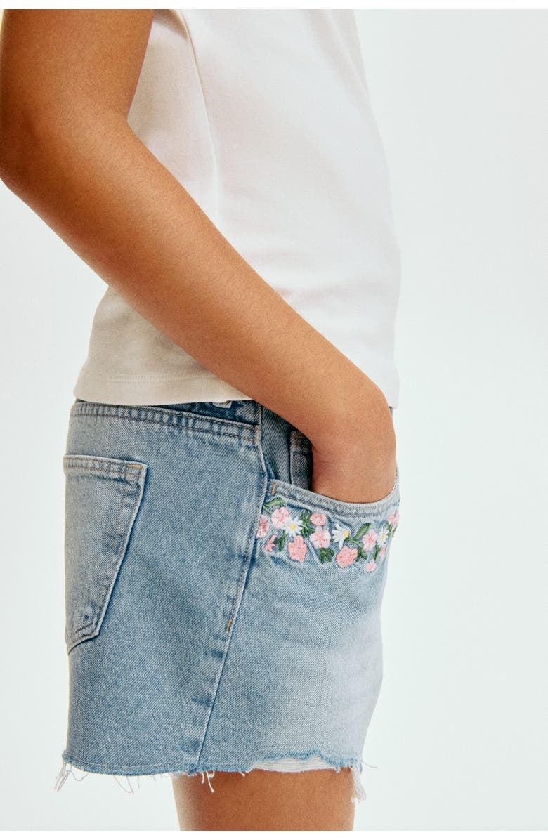 H&M Embroidery-detail Denim Shorts, Alternate, color, Light Denim Blue/Flowers