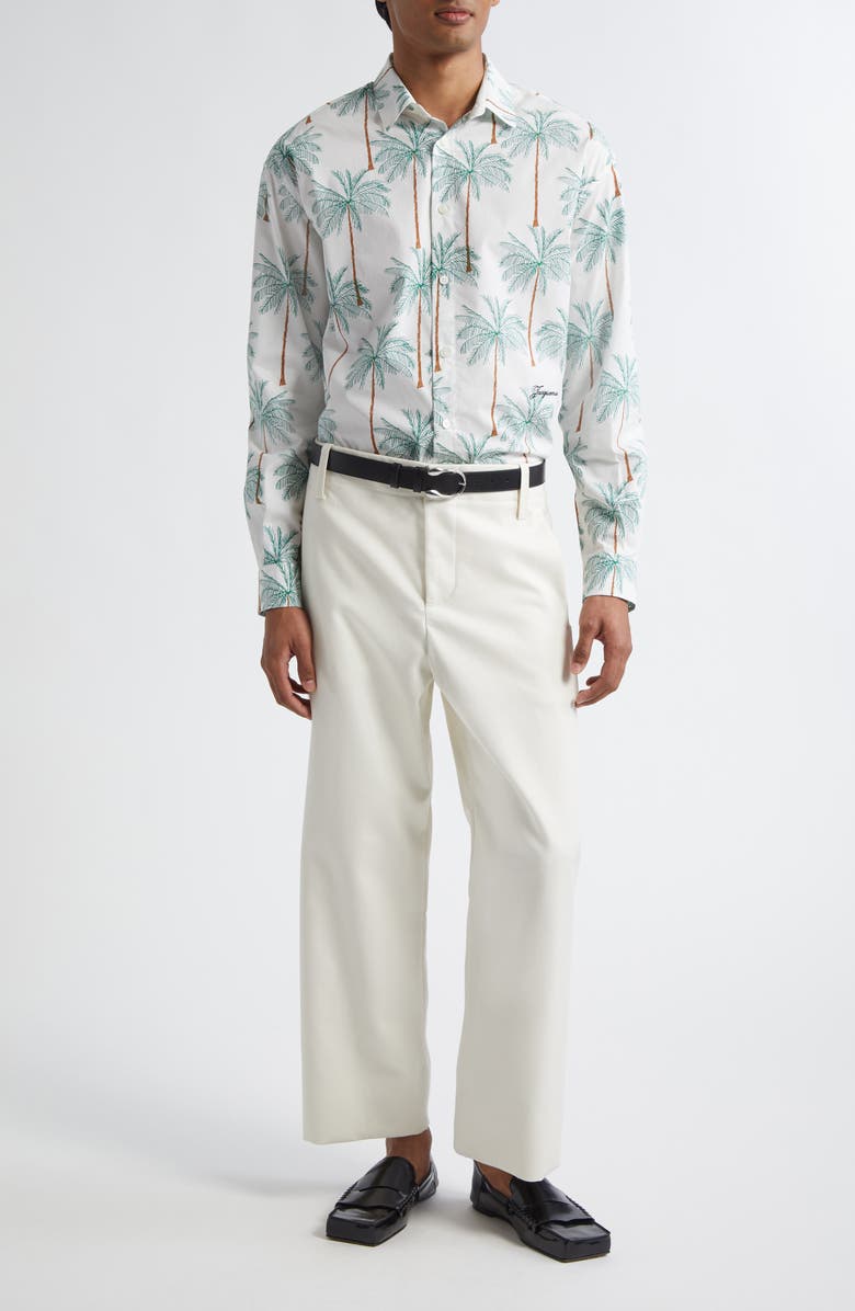 Jacquemus La Chemise Simon Button-Up Shirt, Alternate, color, Print Palmtrees Drawing 9By