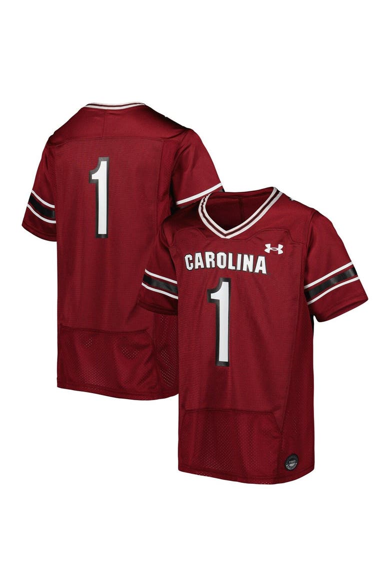 Youth Under Armour #1 Garnet South Carolina Gamecocks Team Replica Football Jersey, Main, color, Garnet