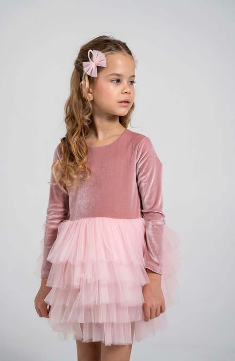 Velora Long Sleeve Velvet Tutu Dress (Toddler, Little Kid & Big Kid)