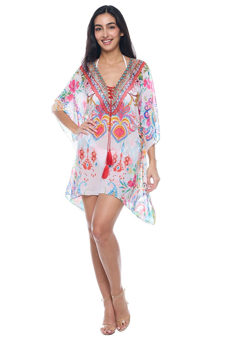 Short Caftan Dress, Alternate, color, WHITE