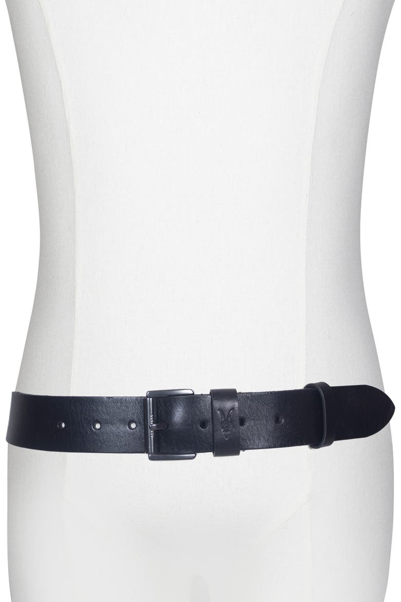 Distressed Milled Leather Belt, Alternate, color, BLACK