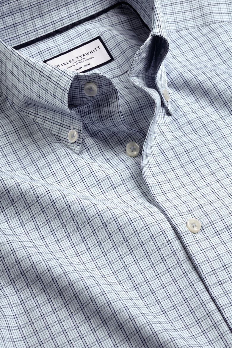 Check Non-Iron Button-Down Oxford Slim Fit Shirt Single Cuff, Alternate, color, Mid Blue