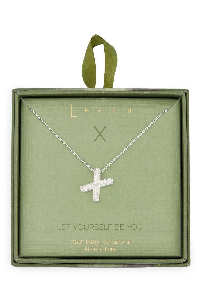 Pavé Cubic Zirconia Initial Pendant Necklace, Main, color, X- CLEAR- SILVER
