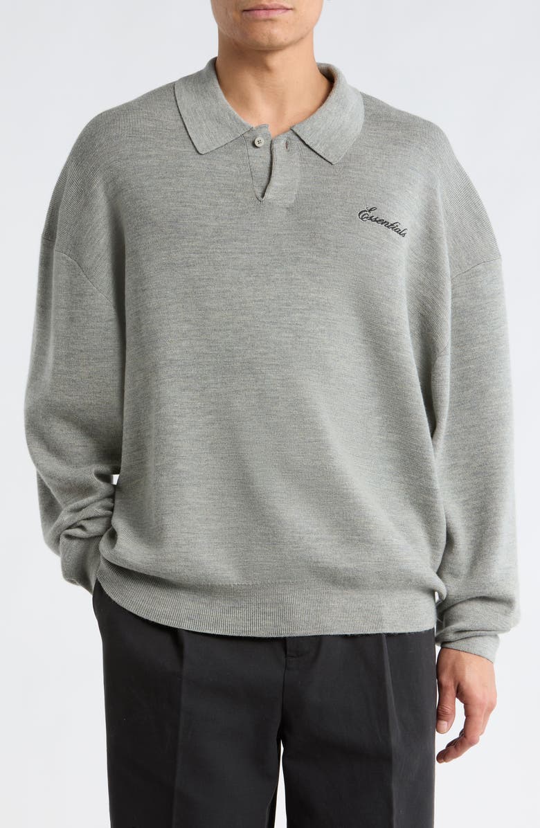 Fear of God Essentials Signature '90s Merino Wool Polo Sweater, Main, color, Concrete Heather