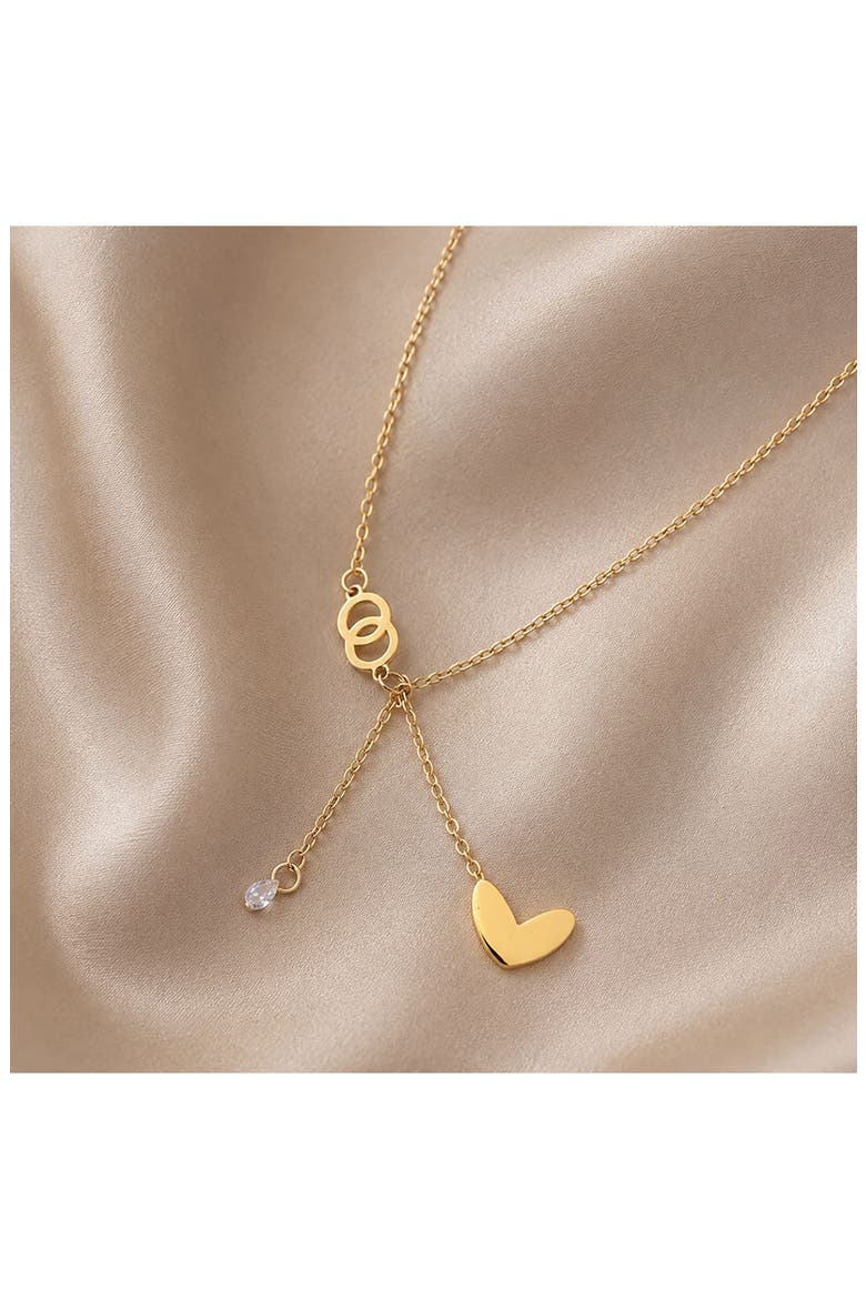 Heart & Cubic Zirconia Pendant Necklace, Alternate, color, GOLD