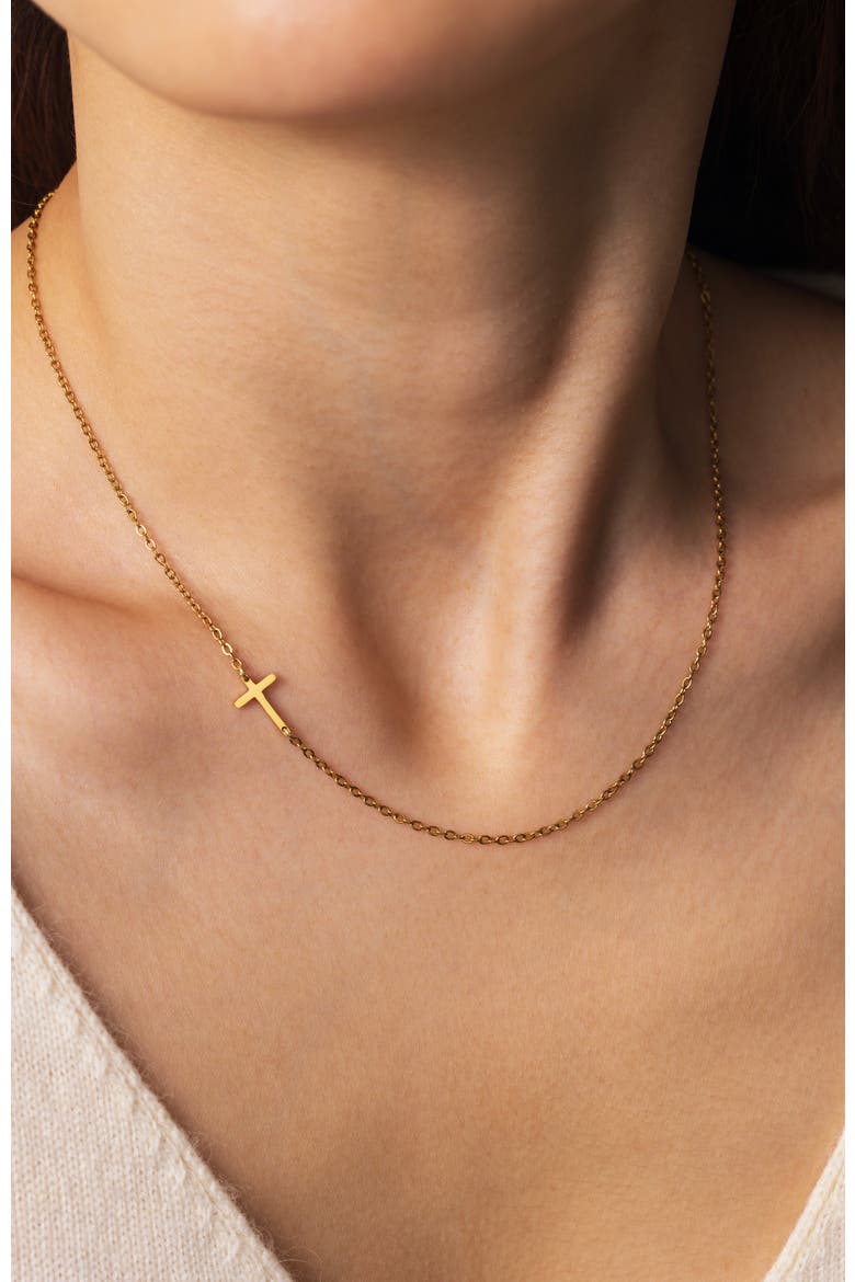 Dainty Sideways Cross Necklace, Alternate, color, Silver