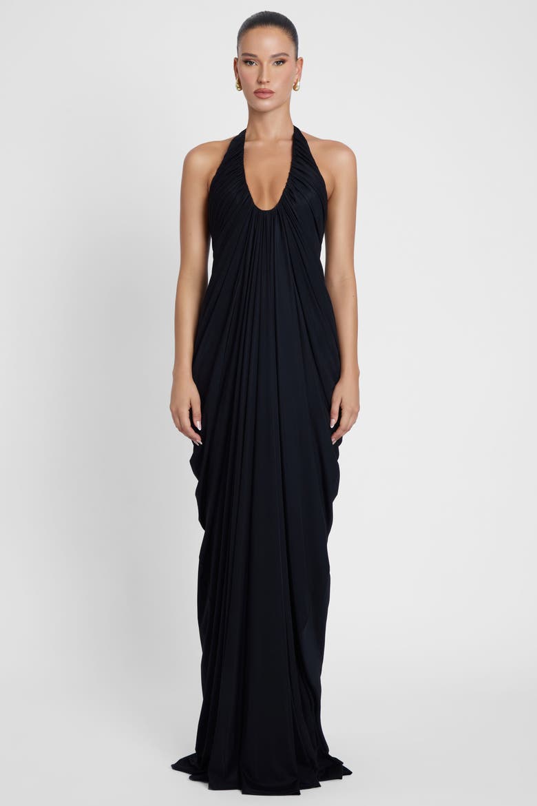 Cascade Drape Gown, Main, color, Black