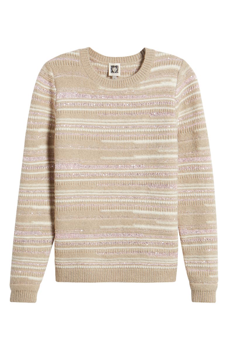 Anne Klein Sequin Stripe Crewneck Sweater, Alternate, color,