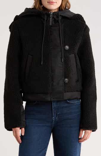 Hudson Jeans Faux Shearling Hooded Cropped Jacket