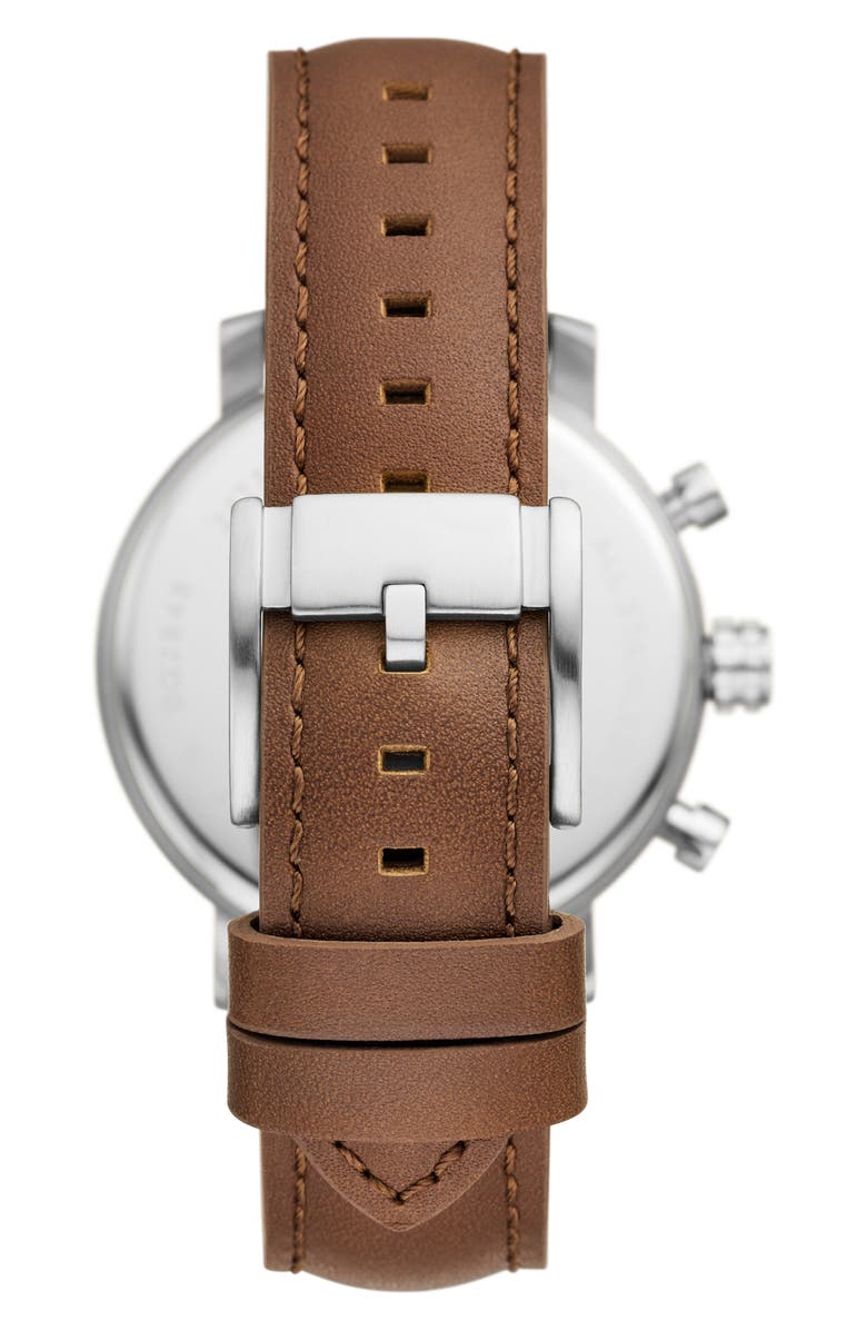 Fossil Rhett Leather Strap Watch, 42mm, Alternate, color, Silver