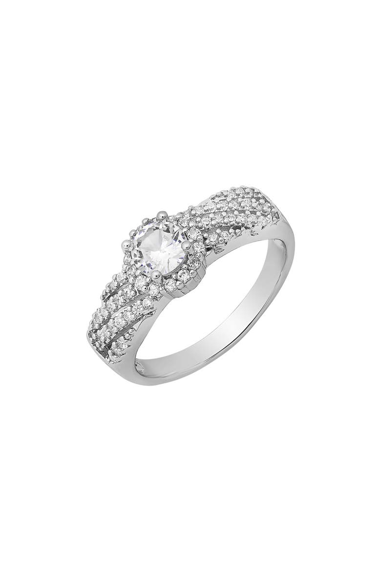 Round Simulated Diamond Pavé Ring, Alternate, color, SILVER