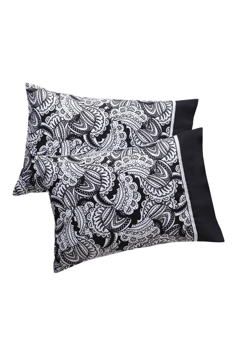 Set of Two Paisley Print Pillowcases, Main, color, BLACK