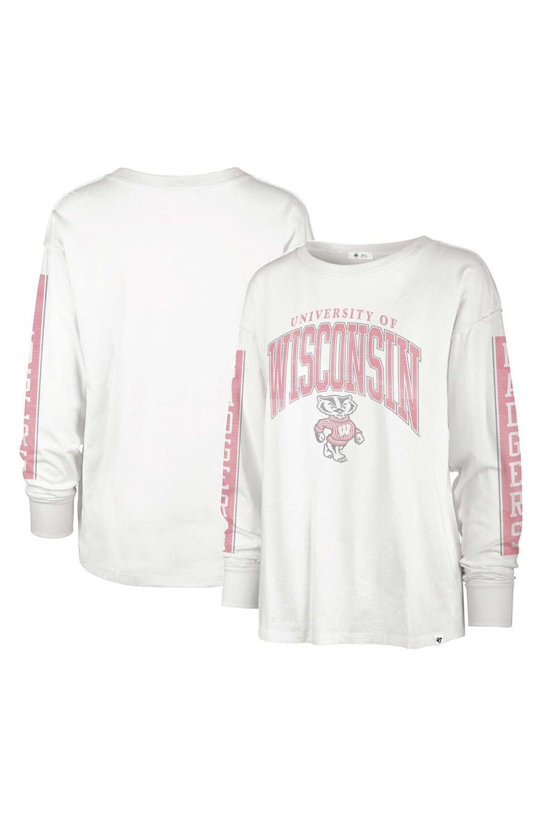 Women's '47 Cream Wisconsin Badgers Statement SOA 3-Hit Long Sleeve T-Shirt, Main, color, White