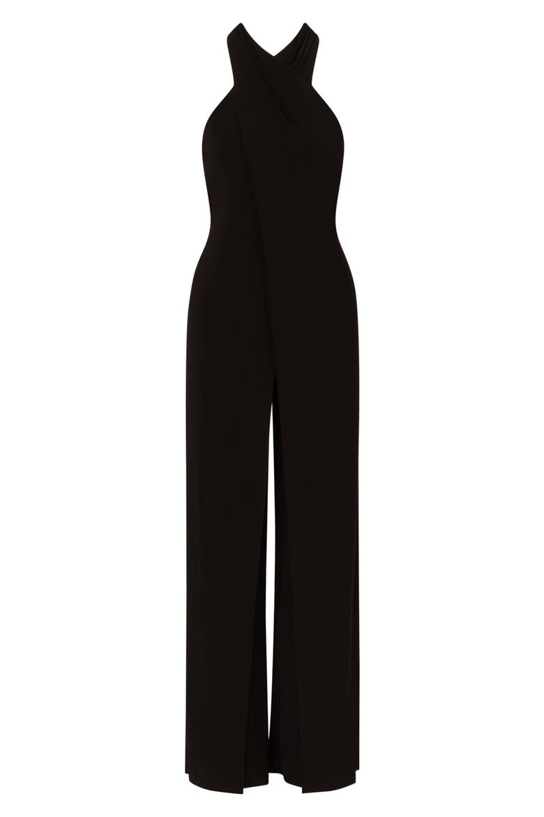 Crossover Neck Overlay Jumpsuit, Alternate, color, BLACK