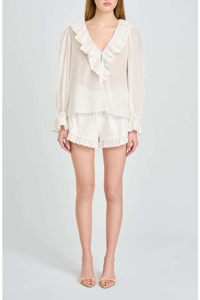 Helena Eyelet Ruffle Cotton Lawn Top, Alternate, color, IVORY