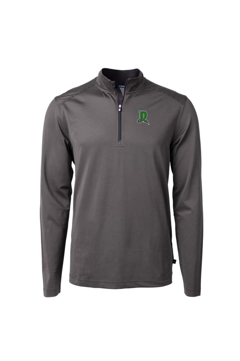 Men's Cutter & Buck Black/Gray Dayton Dragons Virtue Eco Pique Micro Stripe Recycled Quarter-Zip Pullover Top, Alternate, color, Black