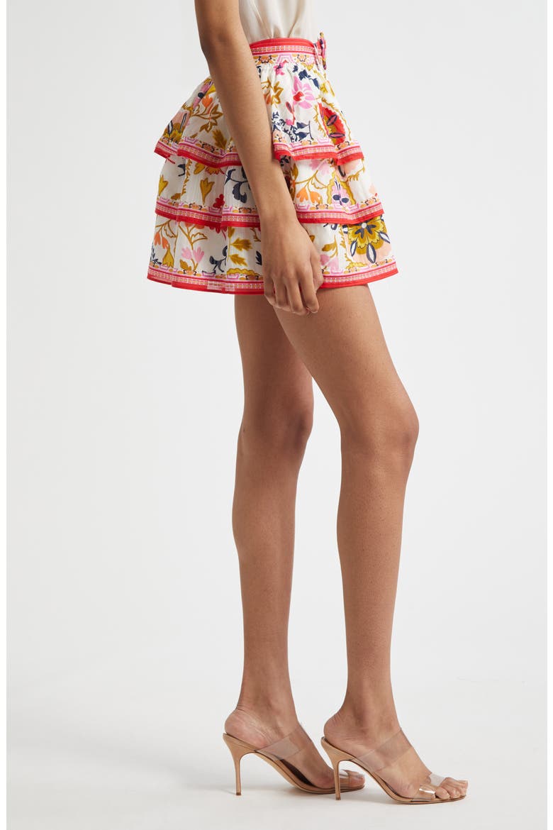 Marla Mixed Print Tiered Cotton Blend Miniskirt, Alternate, color, WHITE MAYA COMBO