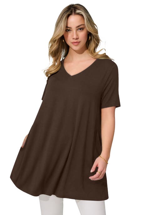 Ultra Drape V Neck Short Sleeve Swing Tunic