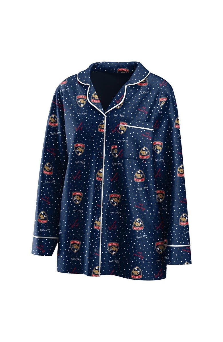 WEAR by Erin Andrews Women's WEAR by Erin Andrews Navy Florida Panthers Long Sleeve Button-Up Shirt & Pants Sleep Set, Alternate, color,