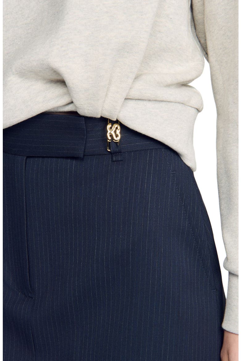 Striped wool skort, Alternate, color, Navy blue