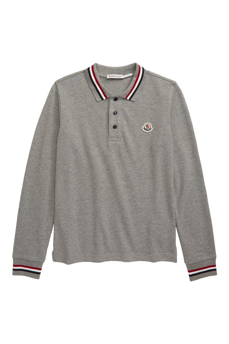 Piquet Long Sleeve Polo, Main, color, LIGHT GREY