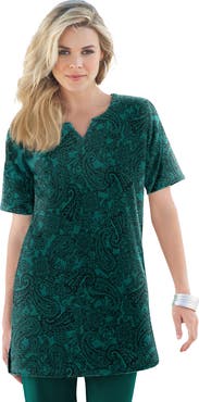 Roaman's Plus Size Soft Knit Print Tunic With Notch Neckline