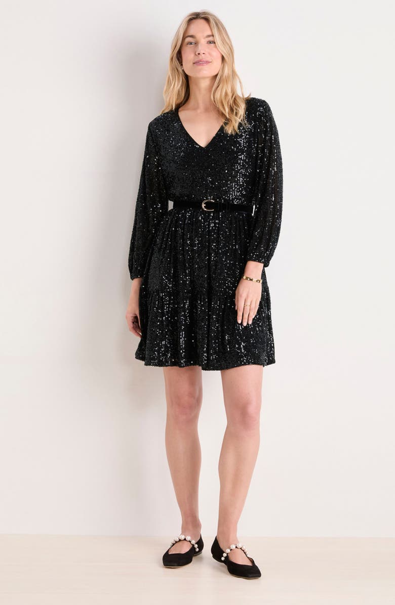 vineyard vines Sequin Long Sleeve Tiered Shift Dress, Alternate, color, 