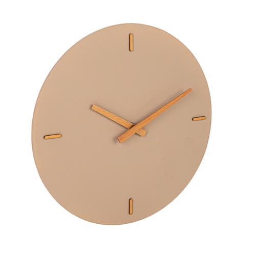 Storied Home Round Stoneware And Wood Wall Clock In Brown