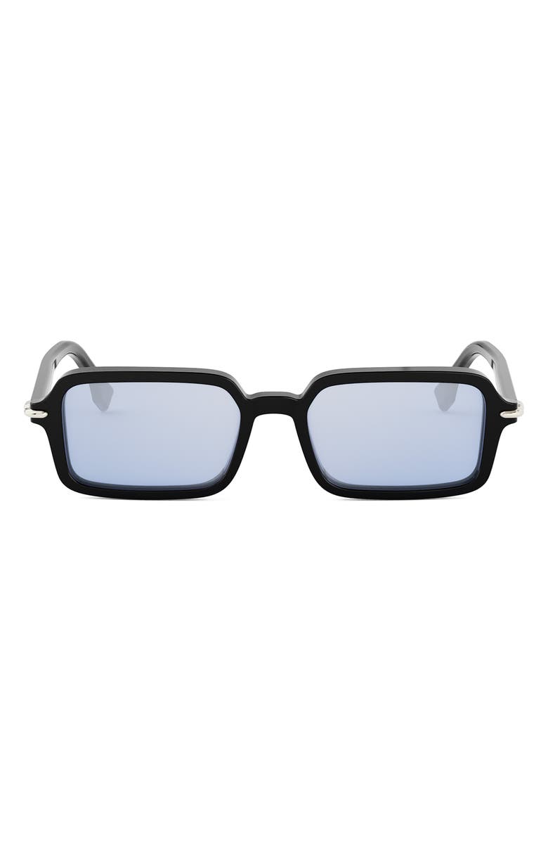 Fendi Selleria Rectangular Sunglasses, Main, color, Shiny Black / Blu Mirror