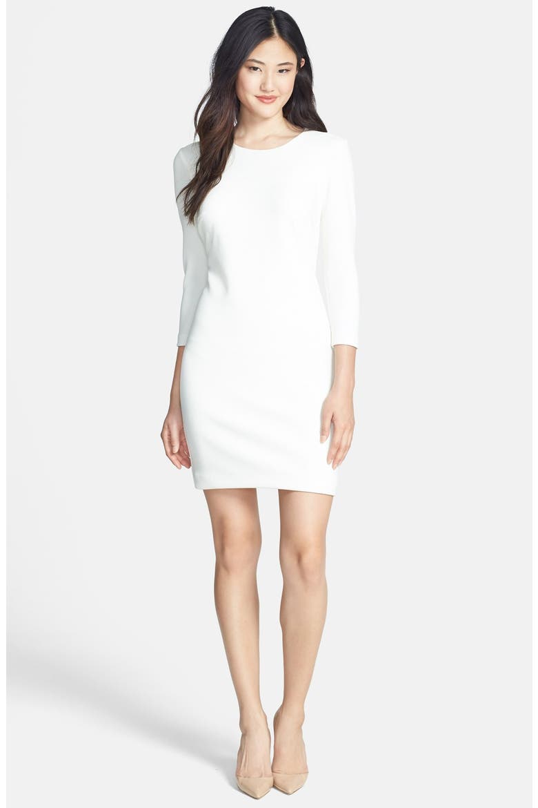 Zipper Detail Stretch Piqué Sheath Dress, Main, color, WHITE