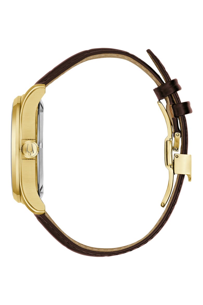 Wilton GMT Automatic Leather Strap Watch, 43mm, Alternate, color, GOLD-TONE