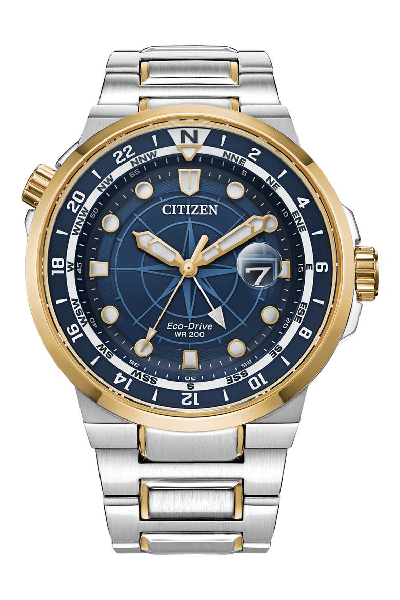 Two-Tone Eco-Drive Bracelet Watch, 44mm x 13mm, Main, color, SILVER
