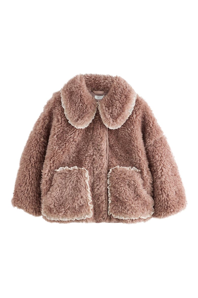 Kids' Lace Trim Teddy Fleece Jacket, Main, color, NEUTRAL