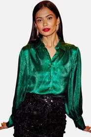Yumi Metallic Relaxed Balloon Sleeve Shirt
