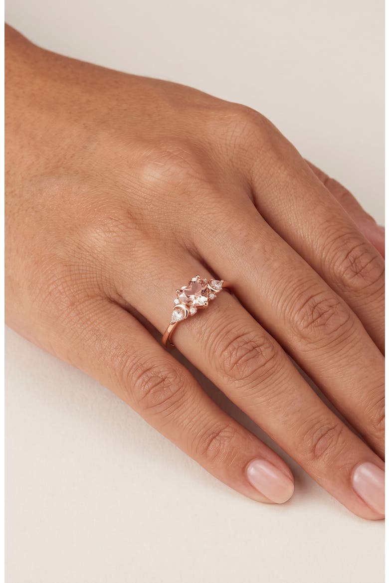 Heart Cut Simulated Morganite & Cubic Zirconia Ring, Alternate, color, ROSE GOLD