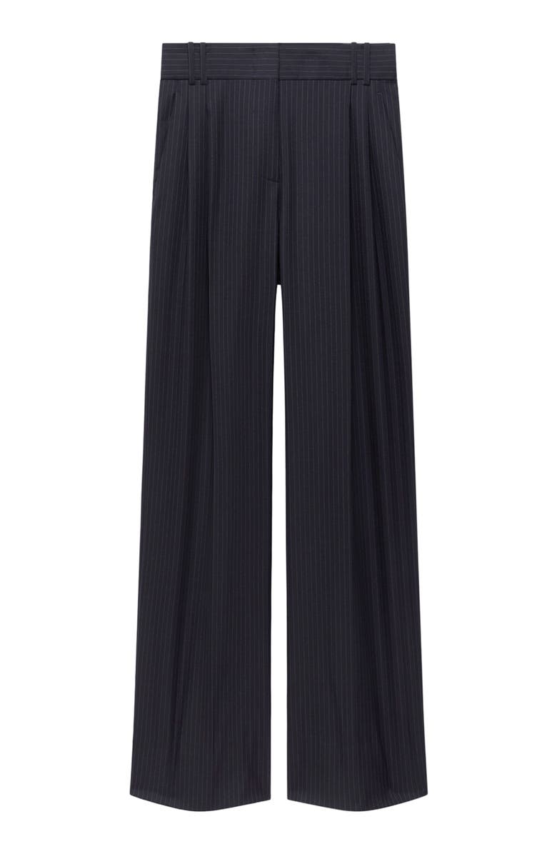 Another Tomorrow Twill Pleated Trouser, Alternate, color, Navy/Chalk