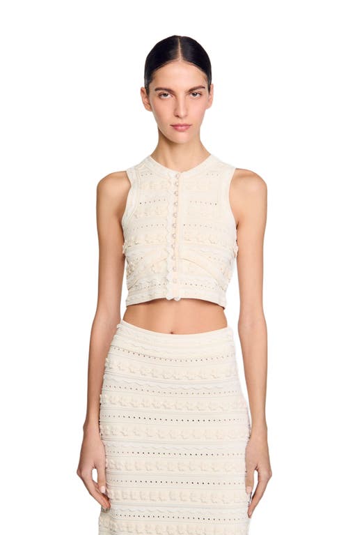 Sandro Crochet Detail Sweater In Ecru