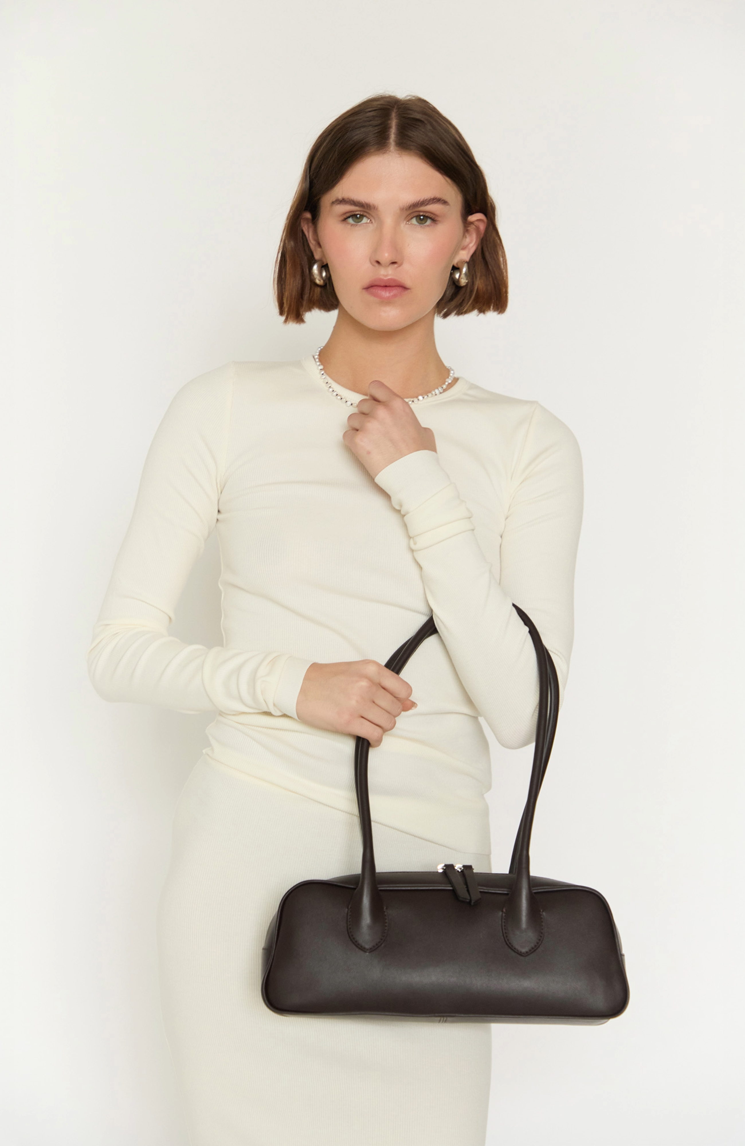 HYER GOODS La Strada Leather East West Bag, Alternate, color, Chocolate