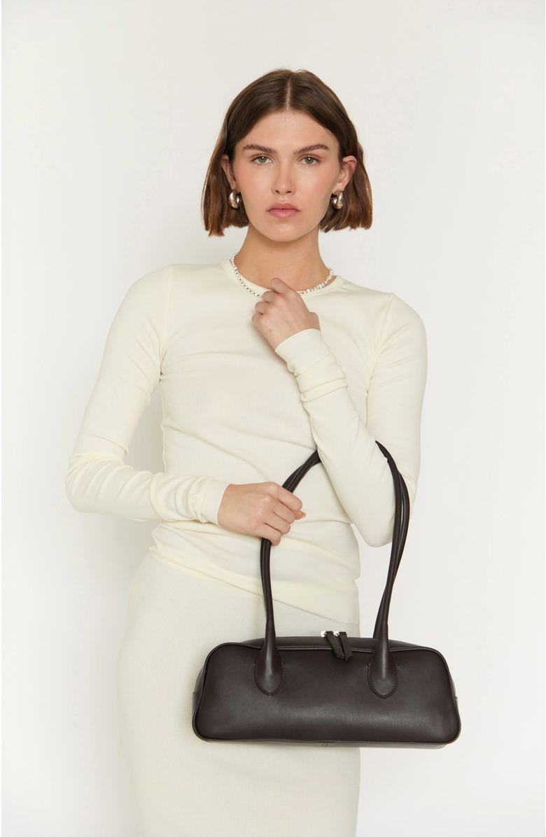 HYER GOODS La Strada Leather East West Bag, Alternate, color, Chocolate