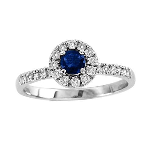 14K Gold Blue Sapphire & Diamond Accent Petite Bridal Ring