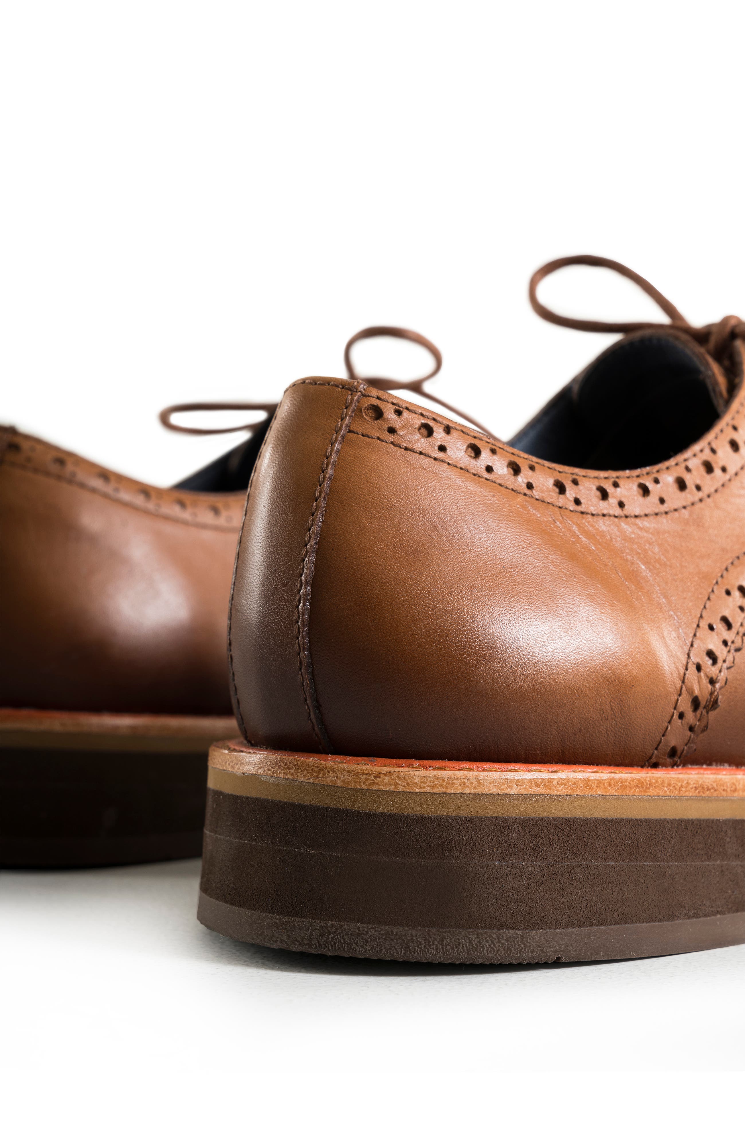 Velez Brogue Leather Shoes with Traditional Cuts, Alternate, color, Honey