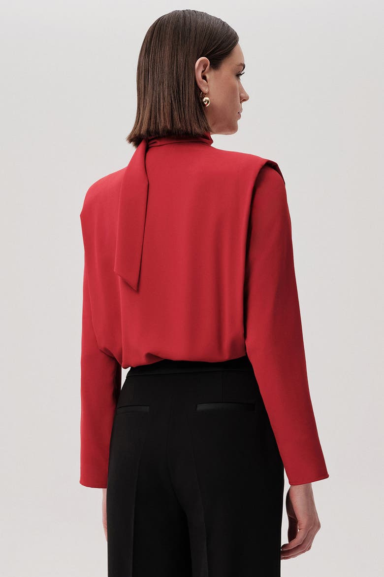 Sandy Draped Long Sleeve Bodysuit, Alternate, color, RED