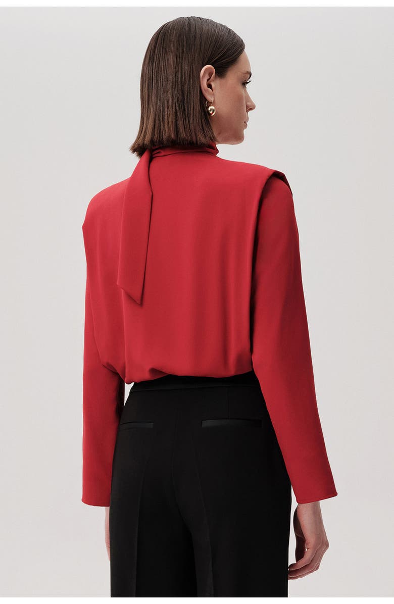 Exquise Draped Long Sleeve Bodysuit, Alternate, color, Red