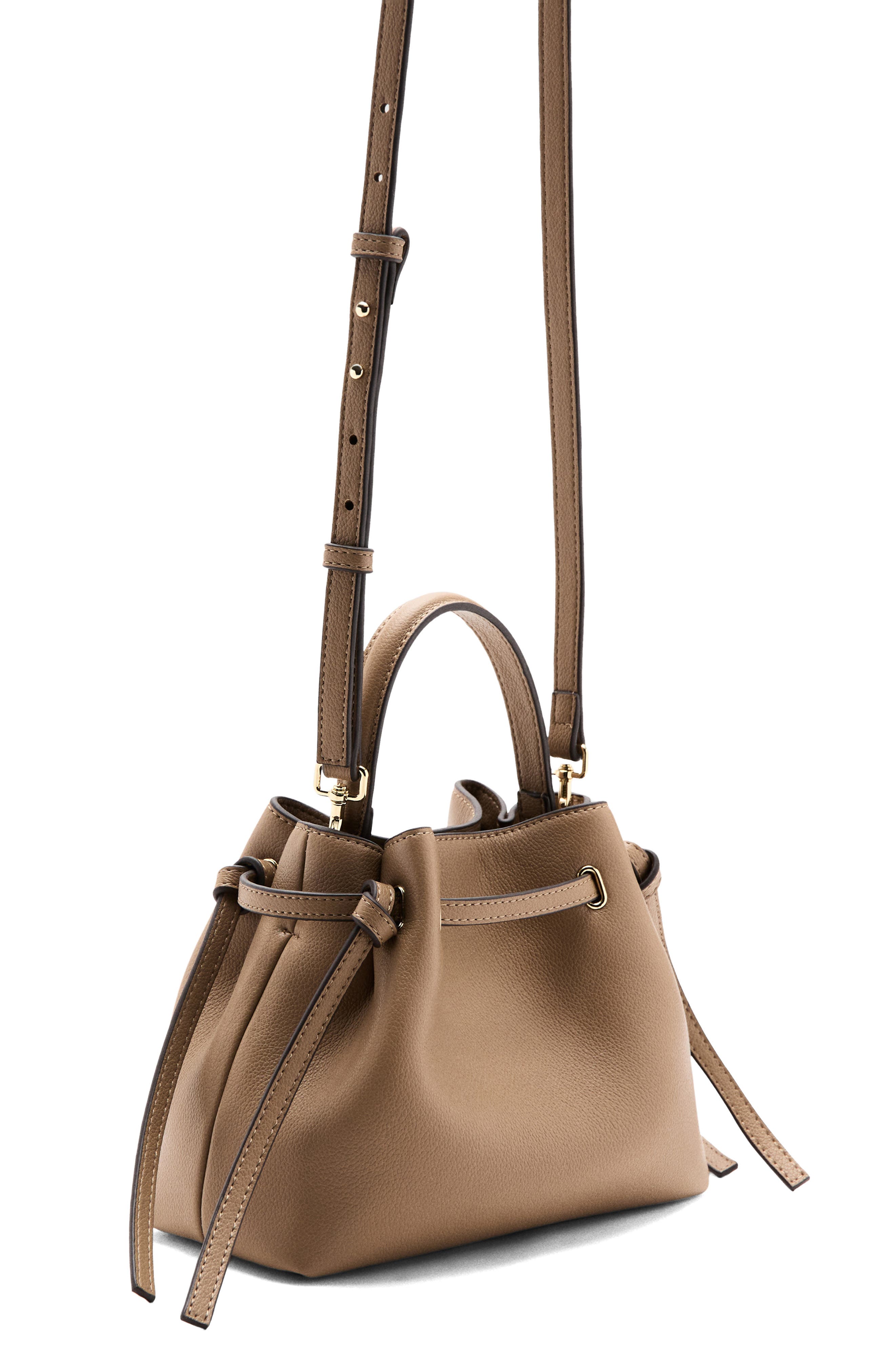 MANGO Faux Leather Bucket Bag, Alternate, color, Medium Brown