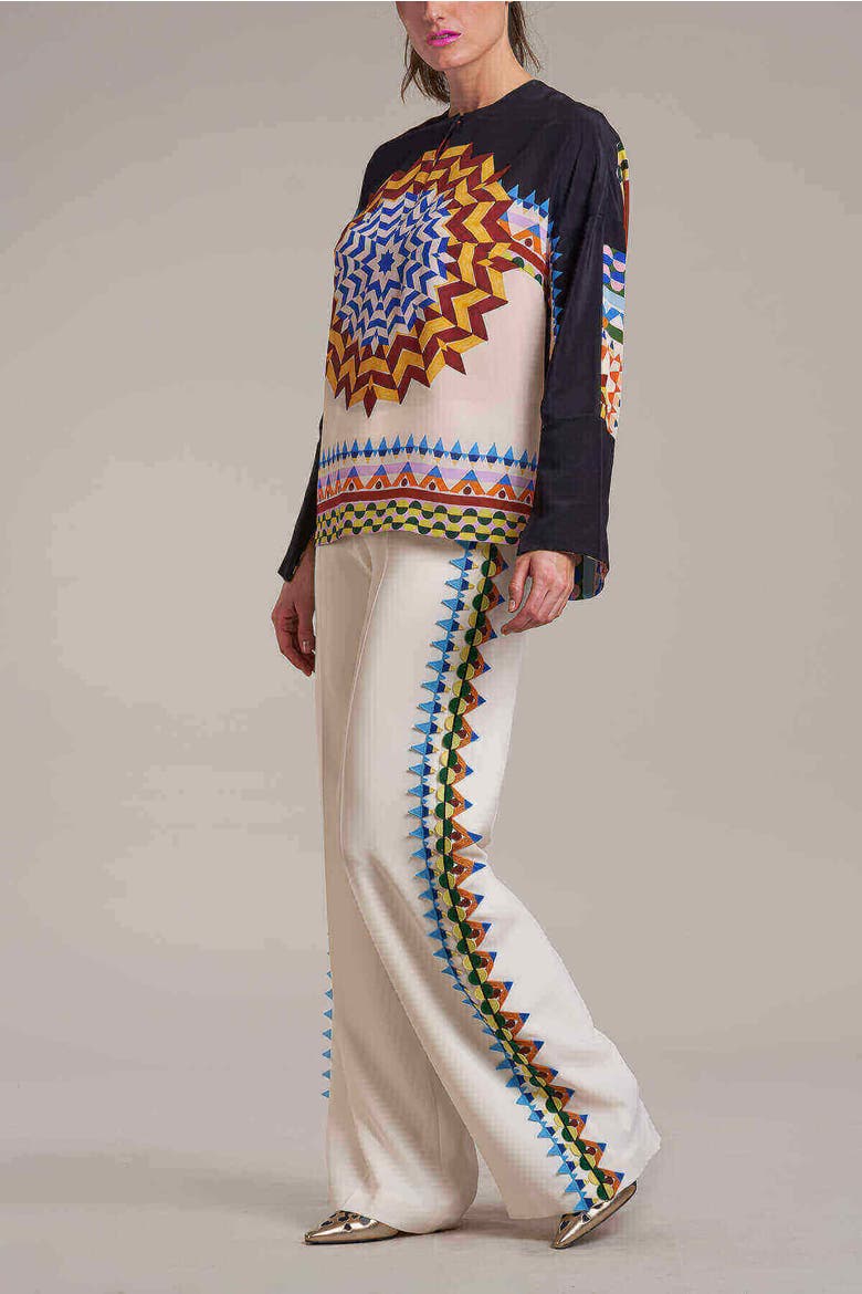 Wide Leg Trousers With Macrame Ribbons, Alternate, color, Ecru / Multicolour