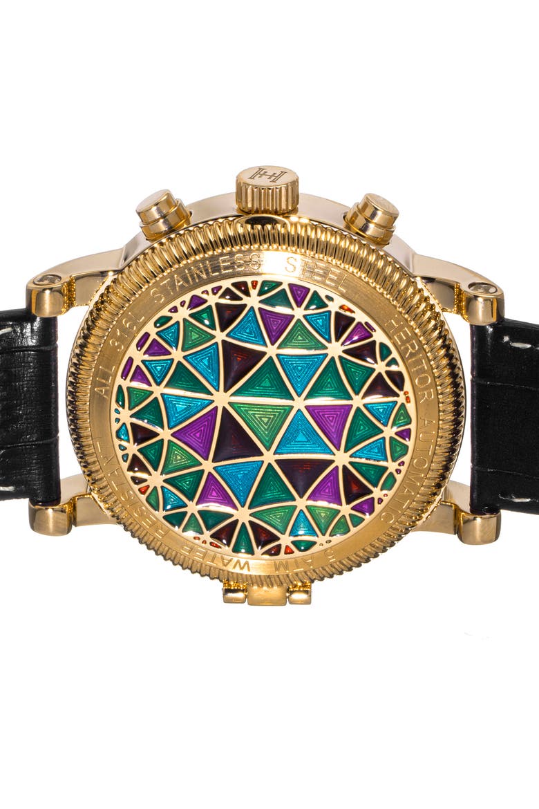 Legacy Leather-Band Watch w/Day/Date, Alternate, color, Gold/Black